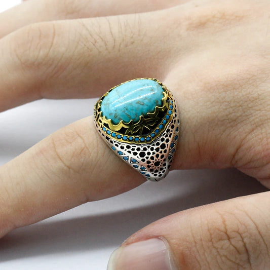 "FLEUR DU DÉSERT" Bague Turquoise Ancienne