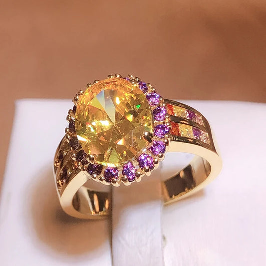 "HELIARA" Bague Citrine et Zirconium Rose