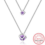 Round Natural Amethyst 925 Sterling Silver Double Layer Cube Pendant Necklace Purple Gemstone Fine Jewelry Choker for Women - Vignette | La Petite Bijouterie 