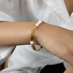 316L Stainless Steel Tiger Eye Stone Freshwater Pearl Beaded Necklace Splice Pig Nose Bracelet Jewelry Set - Vignette | La Petite Bijouterie 
