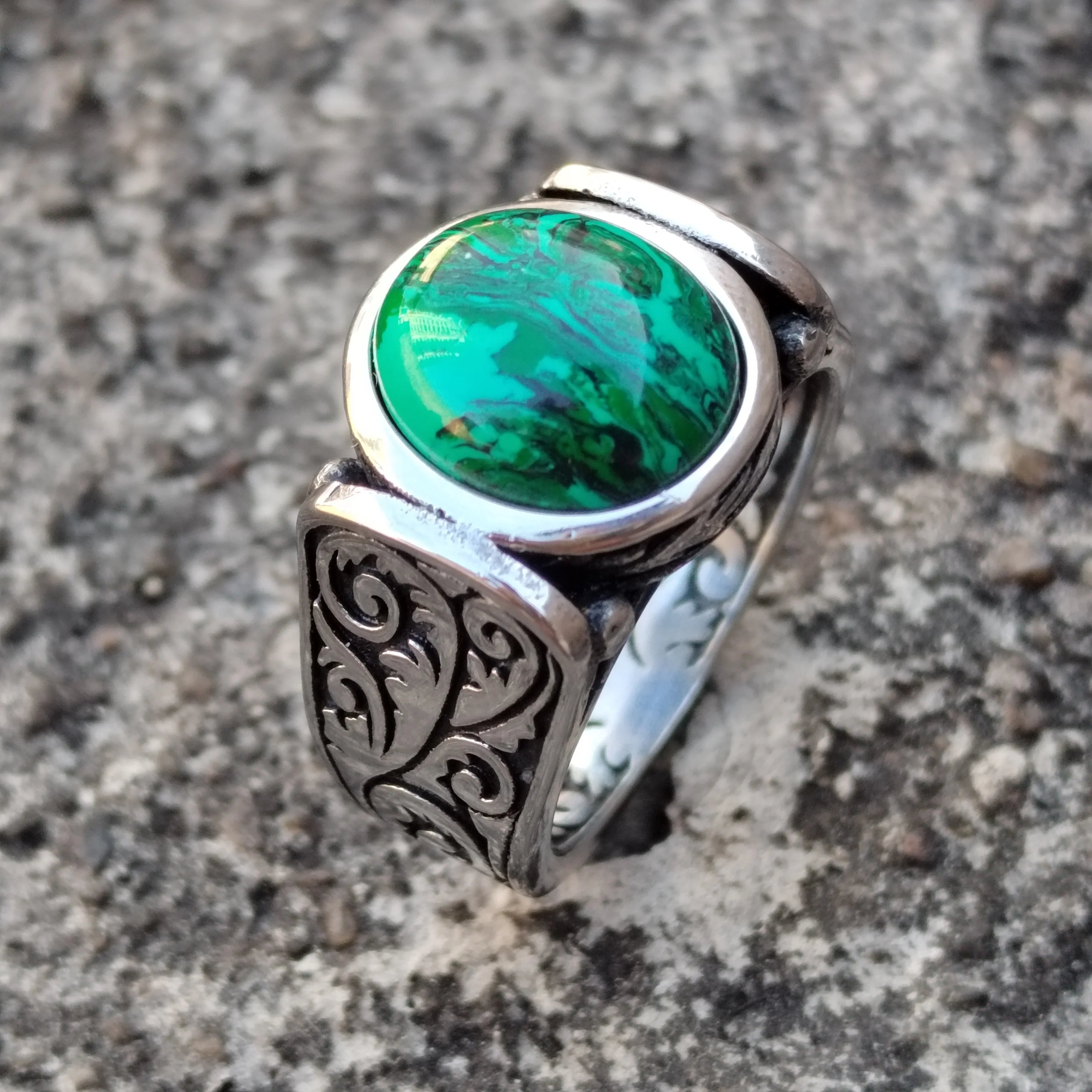"VESPARO" Bague Malachite Homme
