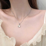 Luxury Plated White Round Moonstone Pendant Necklaces for Women Fashion Jewelry Choker Clavicle Chain Short Charm Necklace - Vignette | La Petite Bijouterie 