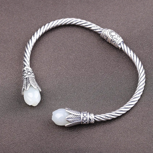 "ZELIE" Bracelet Jonc Jade Blanc