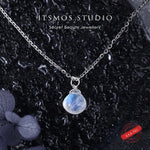 ITSMOS Natural Moonstone s925 Sterling Silver Pendant Necklace Simple Faceted Stone Chain Elegant Jewelry for Women Romatic Gift - Vignette | La Petite Bijouterie 