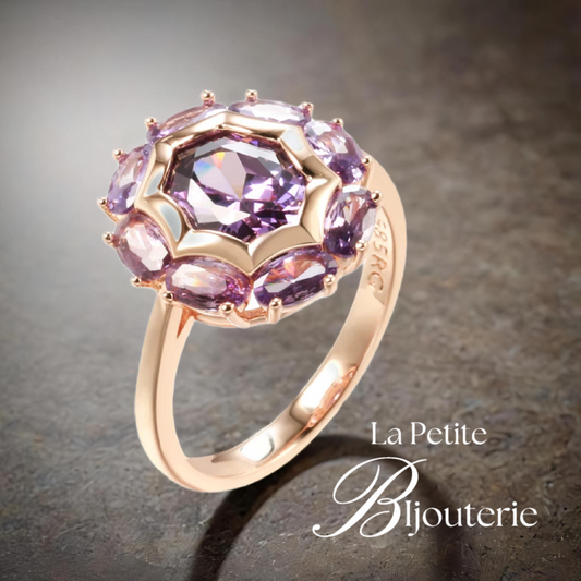 "LYSANDRA" Bague Améthyste Style Fleur