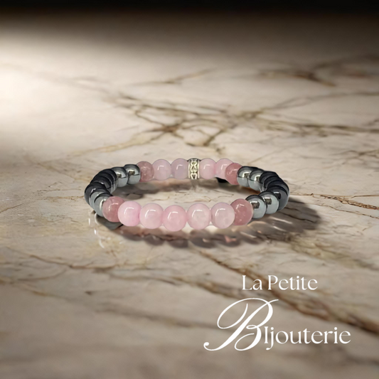 "ELORIA" Bracelet Tourmaline Noire et Quartz Rose