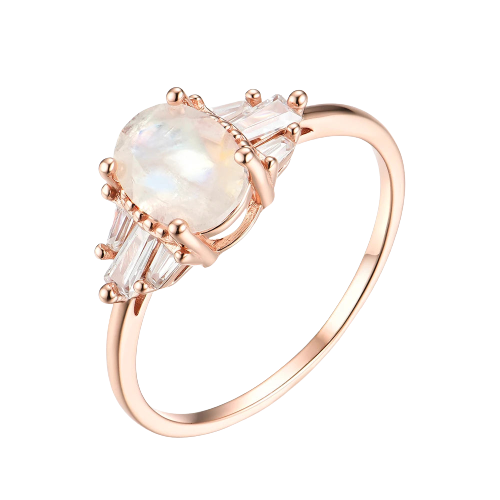 "CLAIRE" Bague Or Rose Pierre de Lune